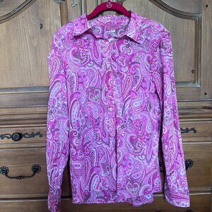 Love That Lizzy Women's Pink and White Paisley Pattern Long Sleeve Button-up‎